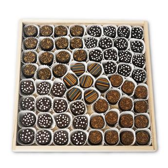 66 artisanal chocolate truffles on a glass platter from eCondolence.com